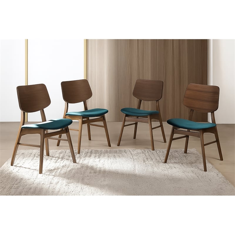 New Classic Furniture Oscar Wood Dining Chair in Walnut/Teal (Set of 4)
