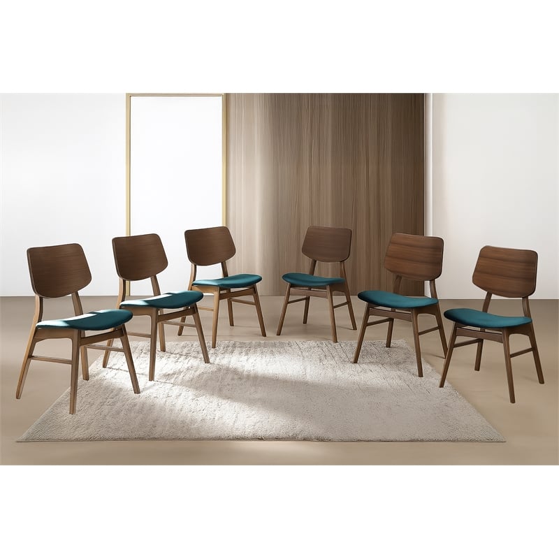 New Classic Furniture Oscar Wood Dining Chair in Walnut/Teal (Set of 6)