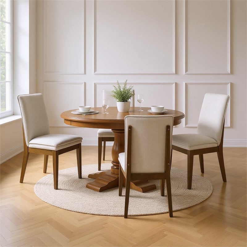 New Classic Furniture 5-Piece Wood Dining Set in Brown and Natural