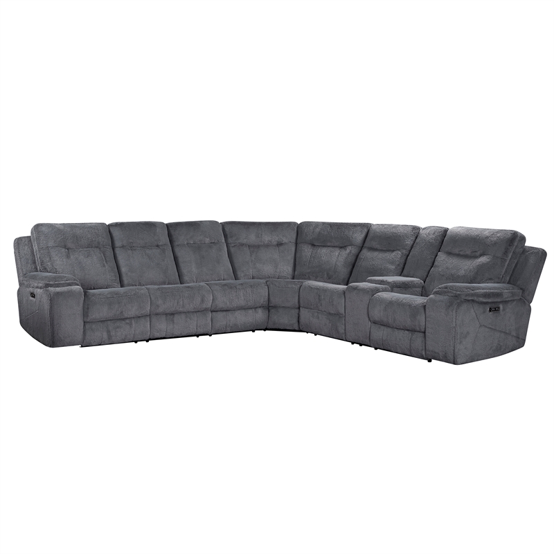 New Classic Furniture Teddy 3-Piece Fabric Power Sectional in Gray