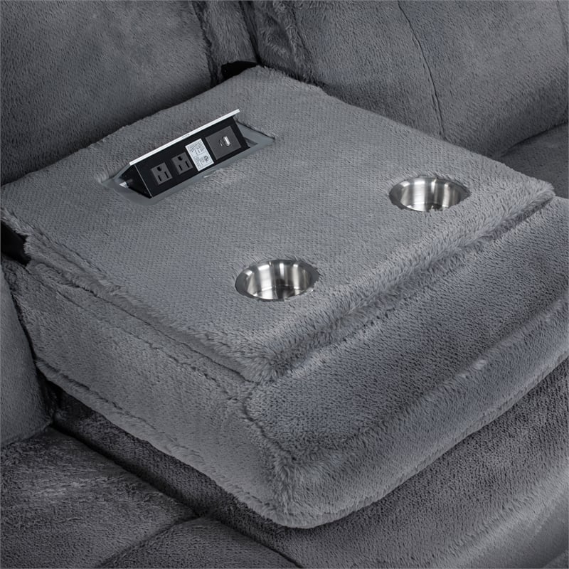 New Classic Furniture Teddy 3-Piece Fabric Power Sectional in Gray