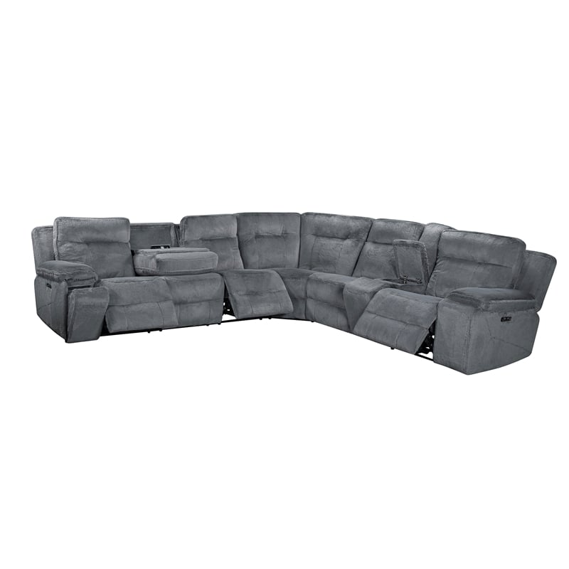 New Classic Furniture Teddy 3-Piece Fabric Power Sectional in Gray