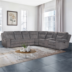 New Classic Furniture Teddy 3-Piece Fabric Power Sectional in Gray