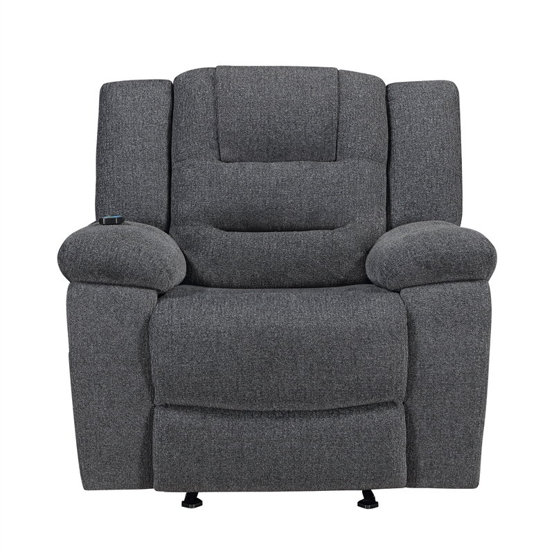 New Classic Furniture Redondo Chenille Glider Recliner in Dark Gray