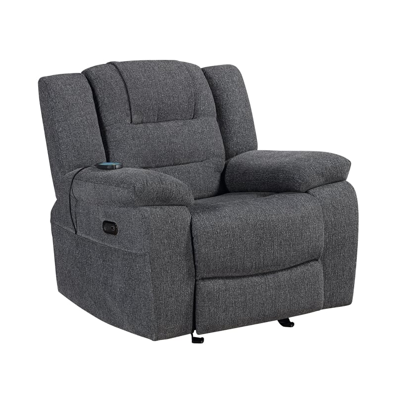 New Classic Furniture Redondo Chenille Glider Recliner with Power in Dark Gray