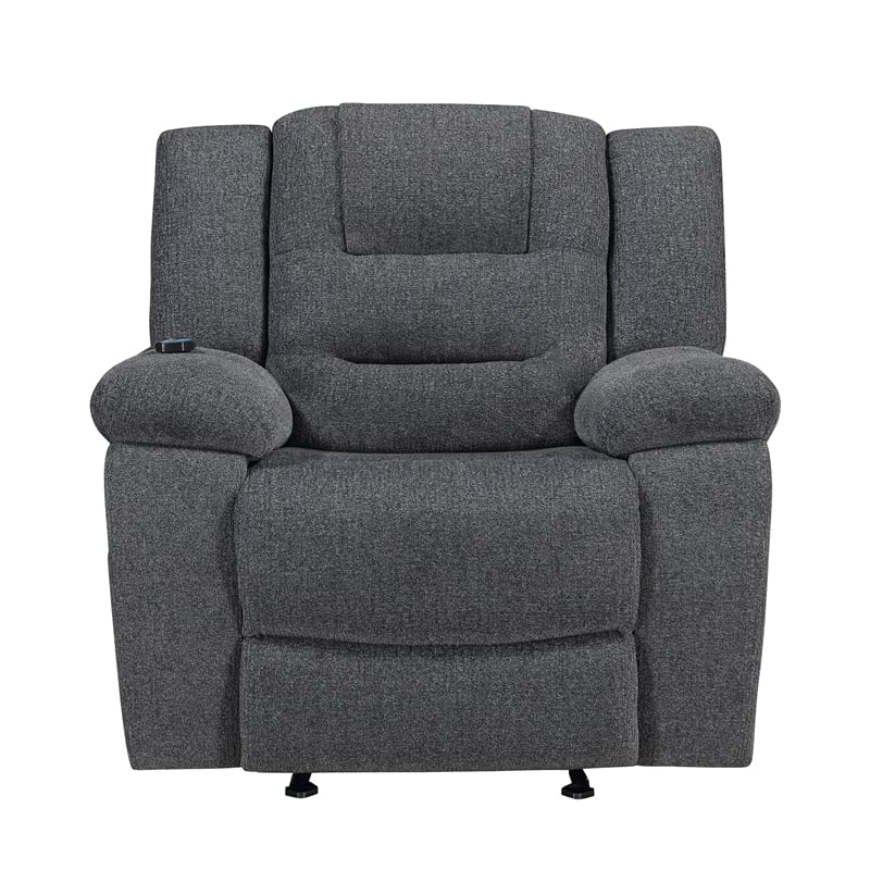 New Classic Furniture Redondo Chenille Glider Recliner with Power in Dark Gray