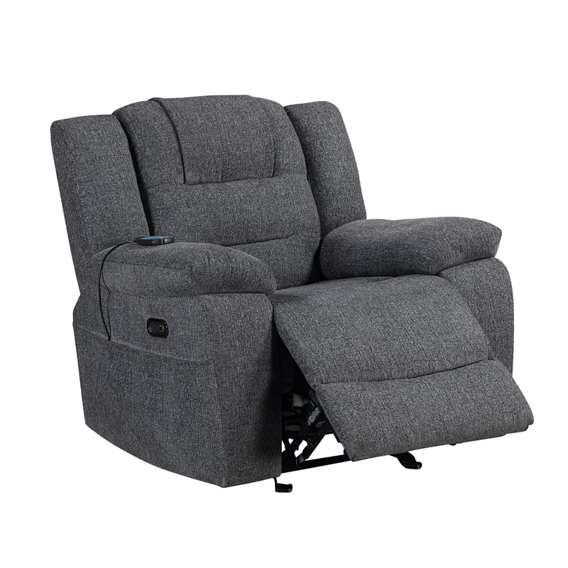 New Classic Furniture Redondo Chenille Glider Recliner with Power in Dark Gray