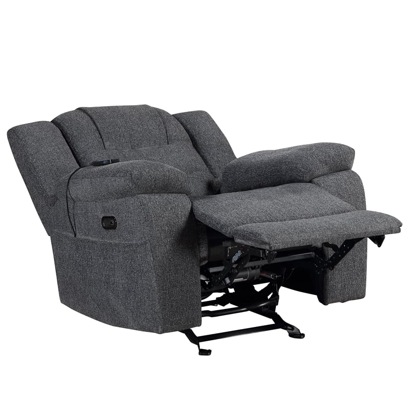 New Classic Furniture Redondo Chenille Glider Recliner with Power in Dark Gray