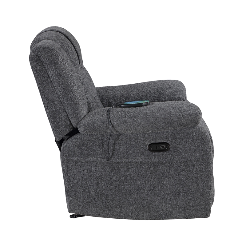 New Classic Furniture Redondo Chenille Glider Recliner with Power in Dark Gray
