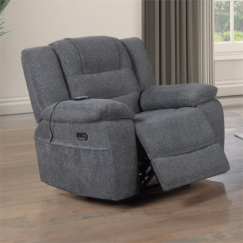New Classic Furniture Redondo Chenille Glider Recliner with Power in Dark Gray