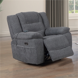 New Classic Furniture Redondo Chenille Glider Recliner with Power in Dark Gray