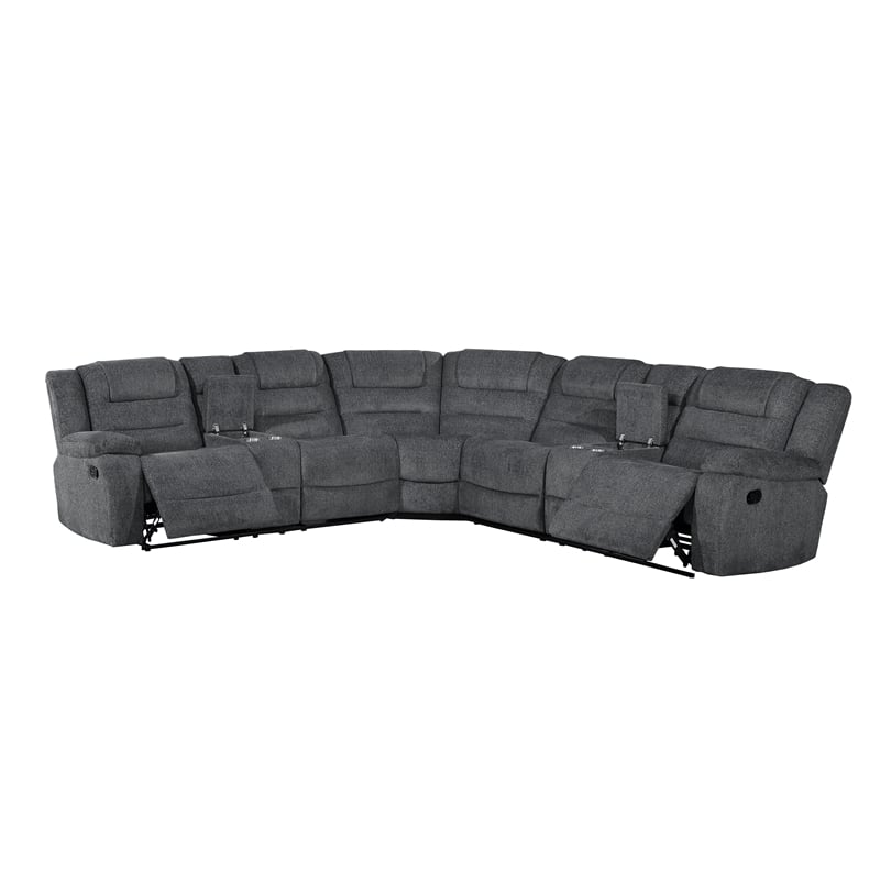 New Classic Furniture Redondo 3-Piece Chenille Manual Sectional in Dark Gray