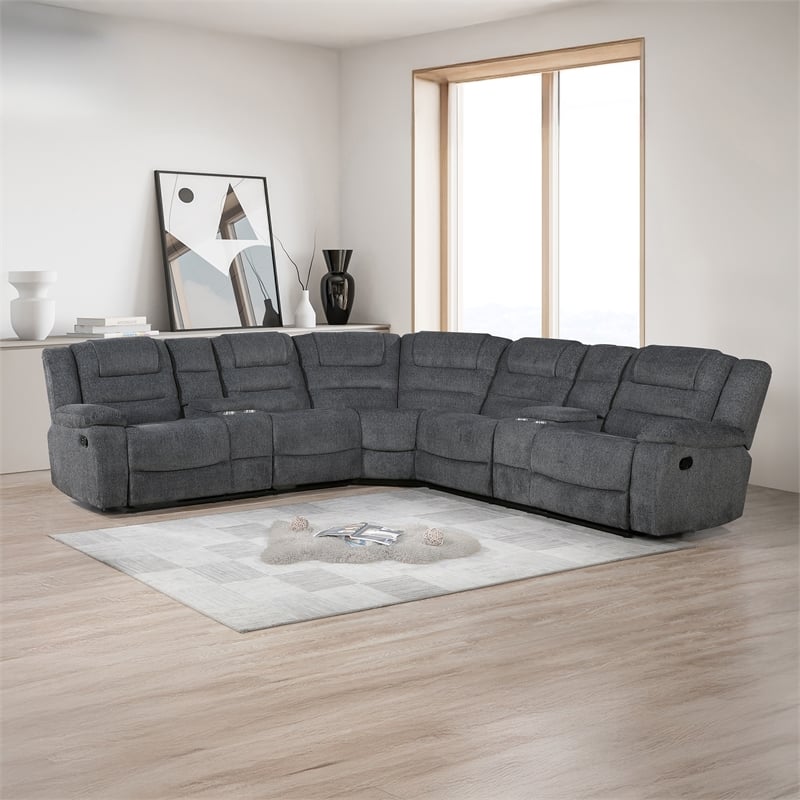 New Classic Furniture Redondo 3-Piece Chenille Manual Sectional in Dark Gray