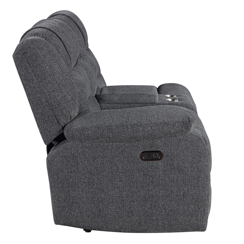 New Classic Furniture Redondo 3-Piece Chenille Power Sectional in Dark Gray