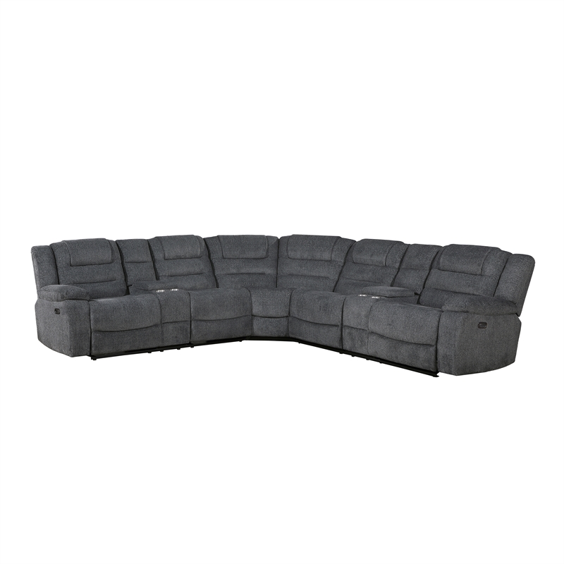 New Classic Furniture Redondo 3-Piece Chenille Power Sectional in Dark Gray