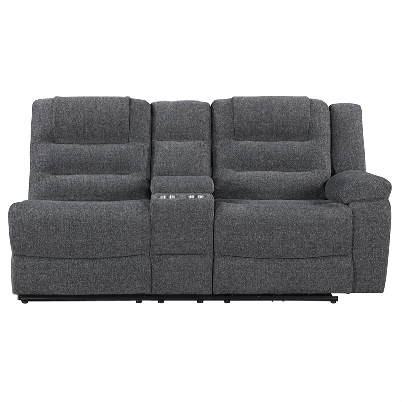 New Classic Furniture Redondo 3-Piece Chenille Power Sectional in Dark Gray