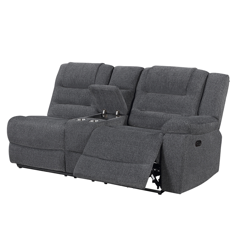 New Classic Furniture Redondo 3-Piece Chenille Power Sectional in Dark Gray