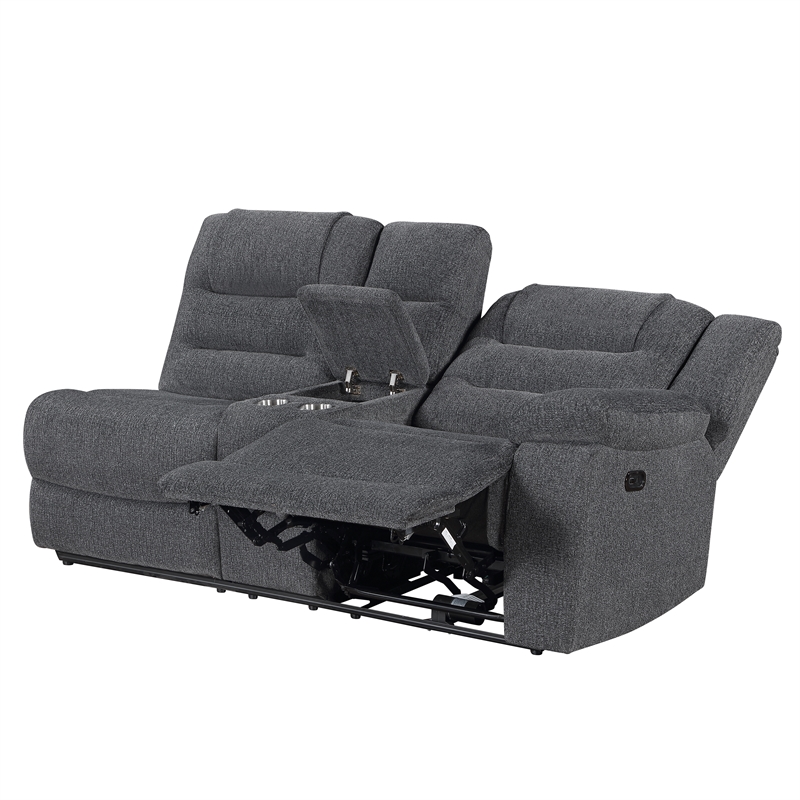 New Classic Furniture Redondo 3-Piece Chenille Power Sectional in Dark Gray