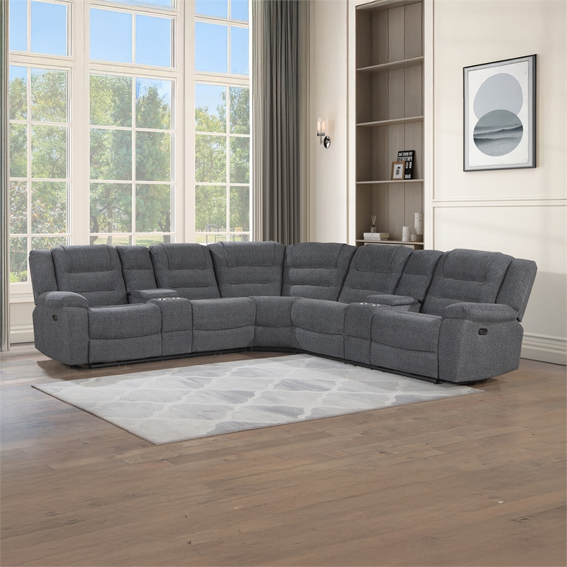 New Classic Furniture Redondo 3-Piece Chenille Power Sectional in Dark Gray