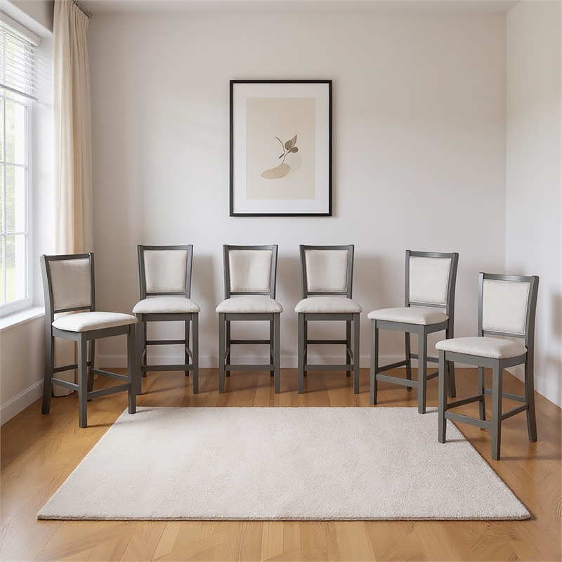 New Classic Furniture Amy Wood Counter Chair in Gray (Set of 6)