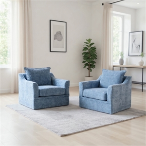 New Classic Furniture Sylvie Polyester Swivel Chair in Blue Slate (Set of 2)