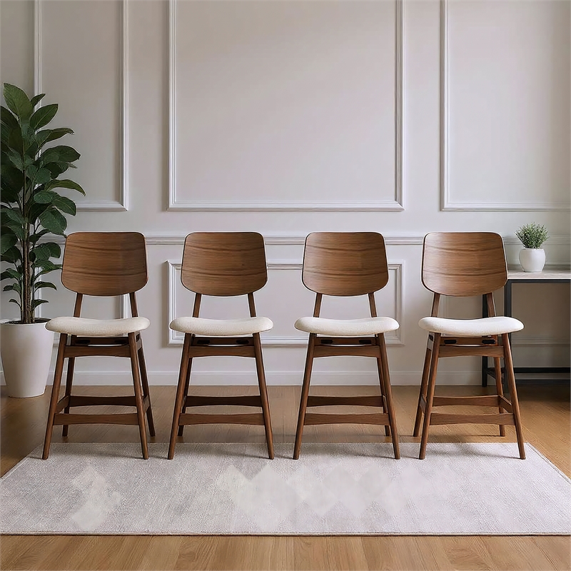 New Classic Furniture Oscar Wood Counter Chair - Walnut/Natural Beige (Set of 4)