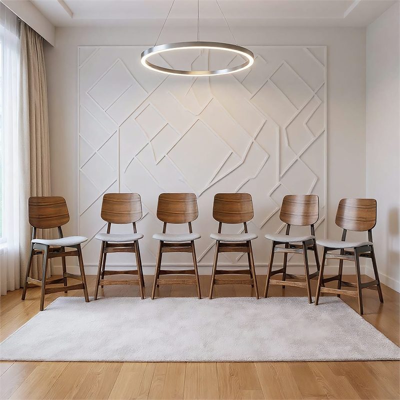 New Classic Furniture Oscar Wood Counter Chair in Walnut/Dark Gray (Set of 6)