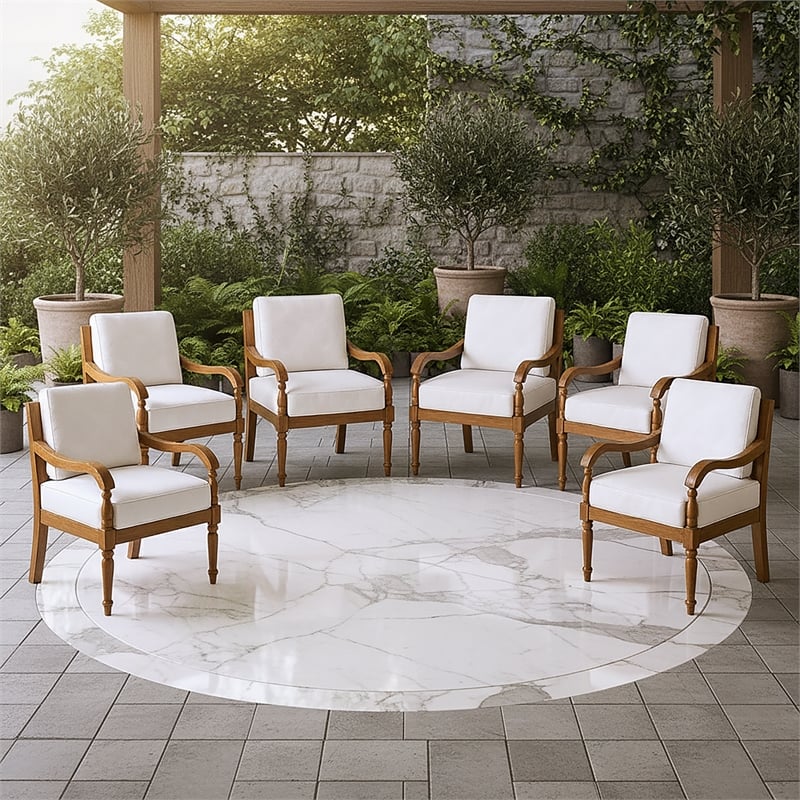 New Classic Furniture Savannah Wood Patio Club Chair in Natural/White (Set of 6)