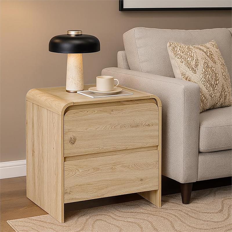 New Classic Furniture Mara Wood 2-Drawer End Table in Natural/Beige