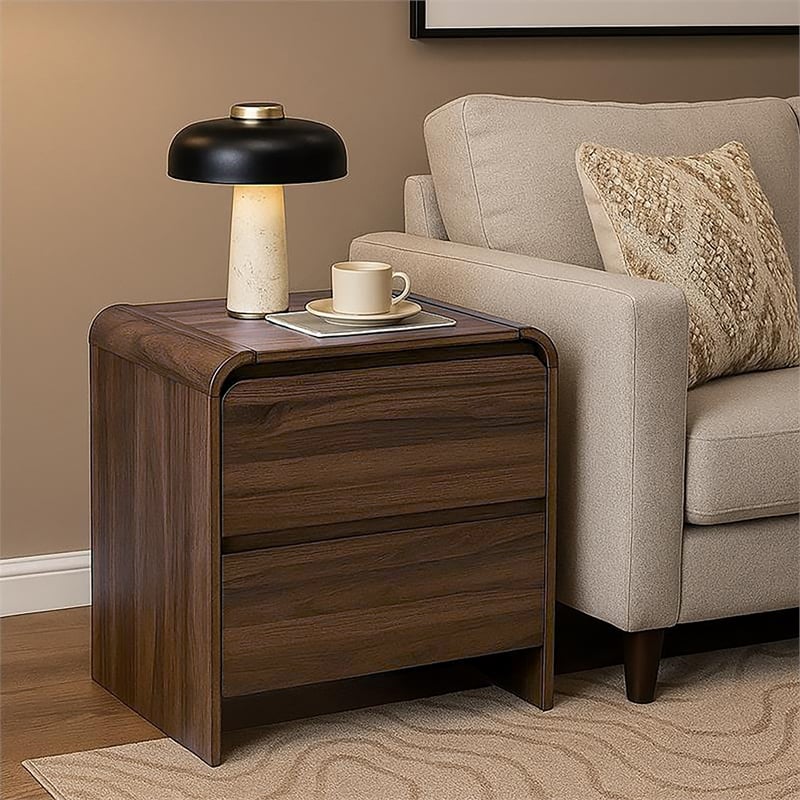 New Classic Furniture Mara Wood 2-Drawer End Table in Walnut/Brown