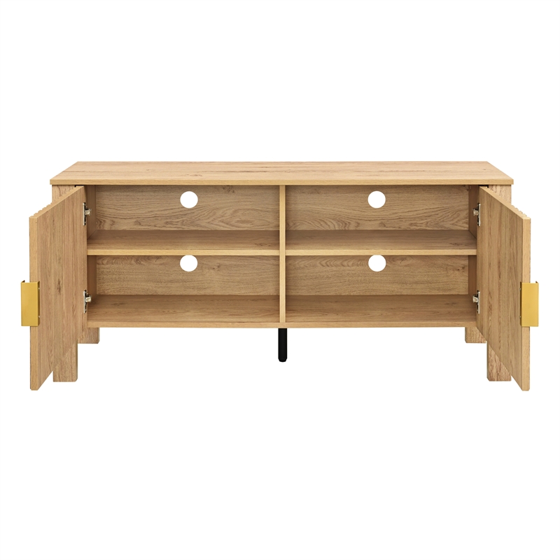 New Classic Furniture Thayer Wood TV Console with Two Doors in Natural/Beige