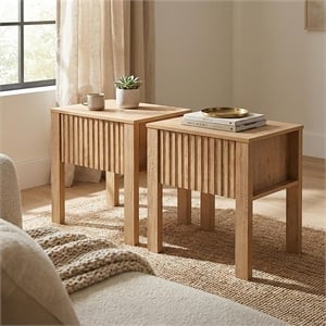 New Classic Furniture Thayer Wood 1-Drawer End Table in Natural/Beige (Set of 2)