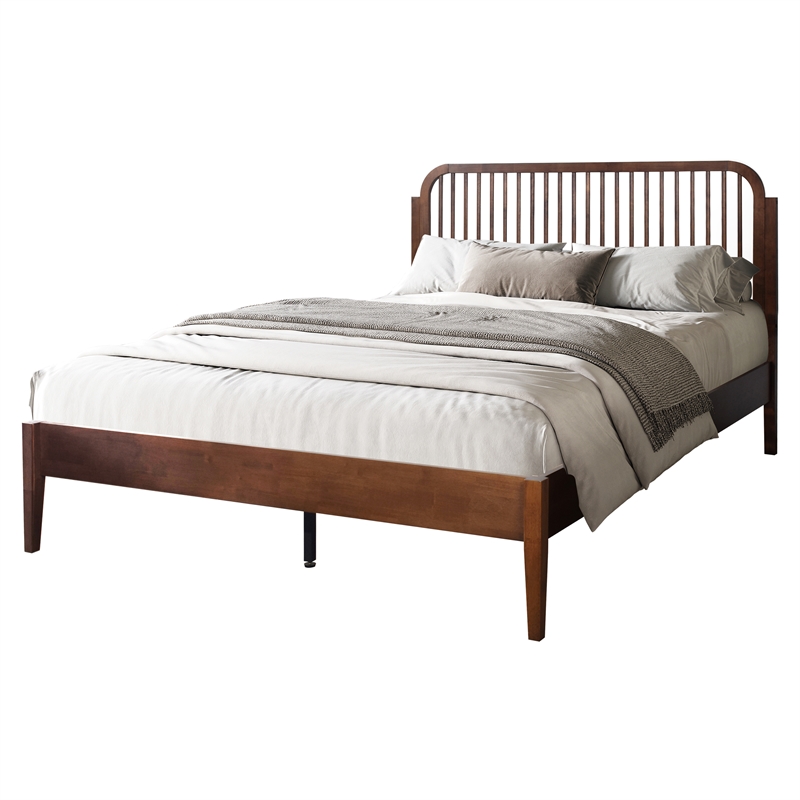 New Classic Furniture Soma Wood Queen Platform Spindle Bed in Walnut
