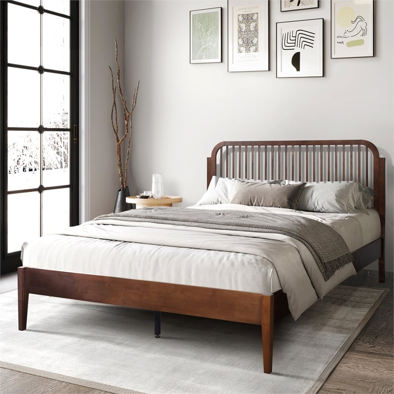 New Classic Furniture Soma Wood Queen Platform Spindle Bed in Walnut