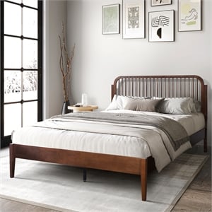 New Classic Furniture Soma Wood Queen Platform Spindle Bed in Walnut