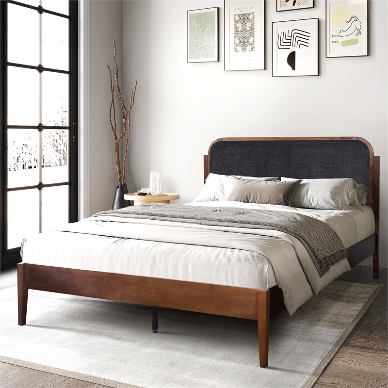 New Classic Furniture Hawthorne Wood Queen Platform Bed in Walnut/Charcoal