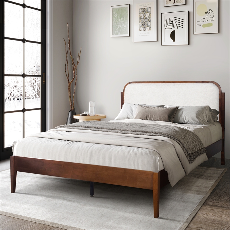 New Classic Furniture Hawthorne Wood Queen Platform Bed in Walnut/White