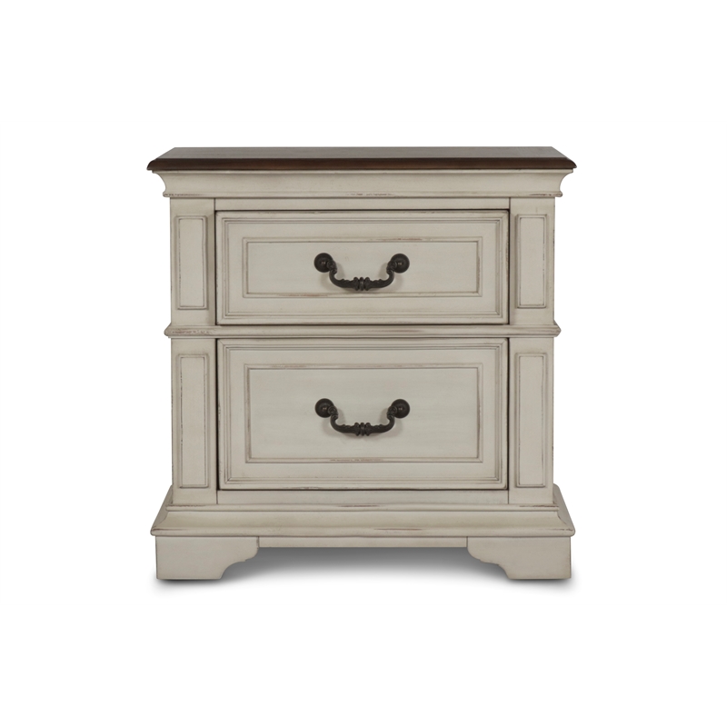 New Classic Furniture Anastasia Wood Nightstand in Ant. White (Set of 2)