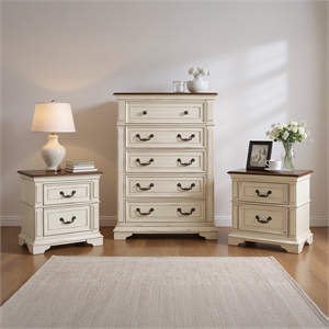 New Classic Furniture Anastasia 3-Pc Wood Bedroom Set with Chest in Ant. White