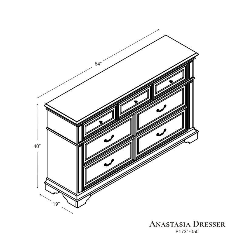 New Classic Furniture Anastasia 3-Pc Wood Bedroom Set with Dresser in Ant. White