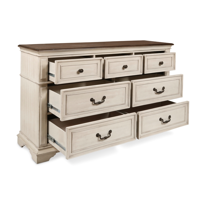 New Classic Furniture Anastasia 3-Pc Wood Bedroom Set with Dresser in Ant. White