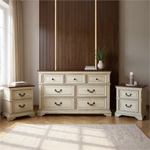 New Classic Furniture Anastasia 3-Pc Wood Bedroom Set with Dresser in Ant. White