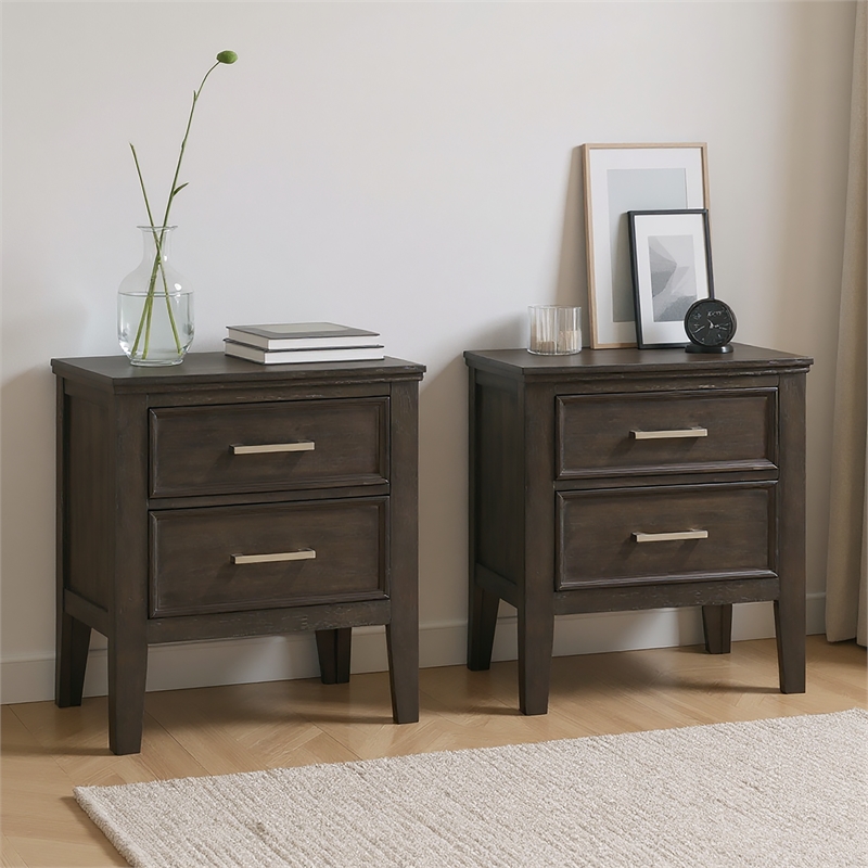 New Classic Furniture Andover Wood Nightstand in Nutmeg Brown (Set of 2)