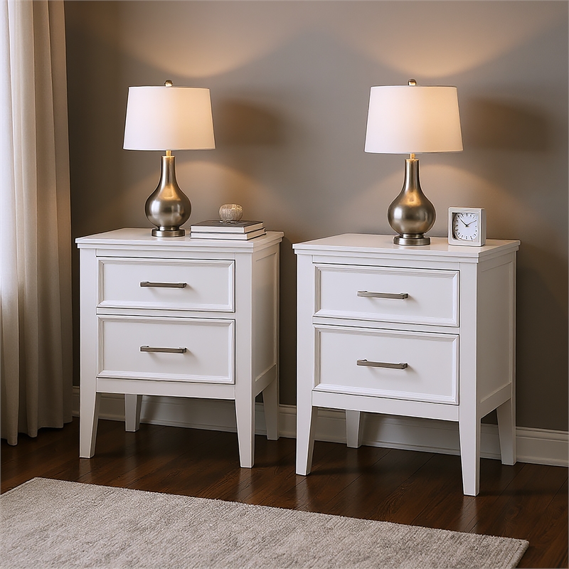 New Classic Furniture Andover Wood Nightstand in White (Set of 2)