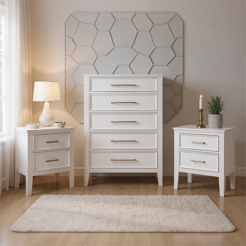 New Classic Furniture Andover 3-Pc Wood Bedroom Set with Chest in White