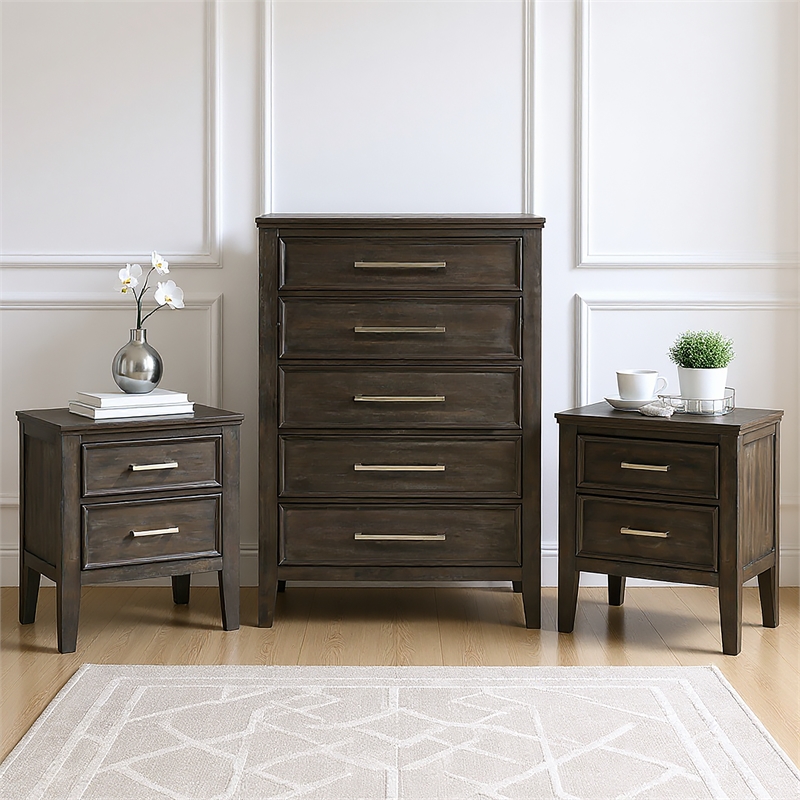 New Classic Furniture Andover 3-Pc Wood Bedroom Set with Chest in Nutmeg