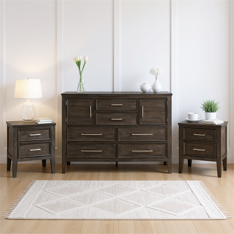 New Classic Furniture Andover 3-Pc Wood Bedroom Set with Dresser in Nutmeg