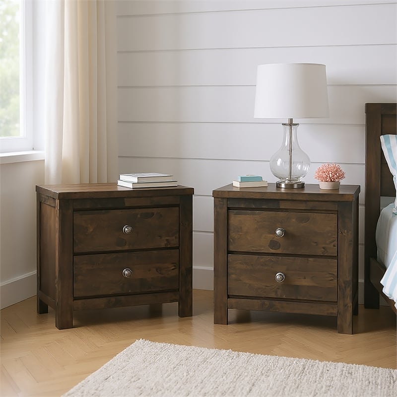 New Classic Furniture Blue Ridge Wood 2-Drawer Nightstand in Gray (Set of 2)