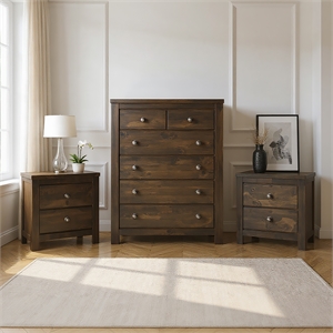 New Classic Furniture Blue Ridge 3-Piece Wood Chest with 2 Nightstands in Gray