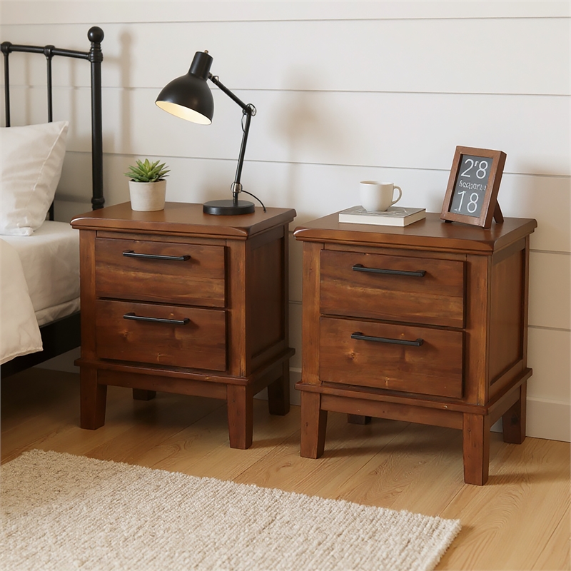 New Classic Furniture Cagney Wood Nightstand in Chestnut (Set of 2)